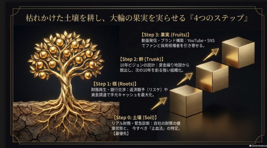土壌・根・幹・果実の4ステップ